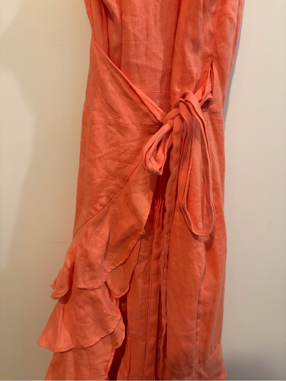Ralph Lauren Peach 100% Linen A-Line Ruffle Halter Midi Wrap Sun Dress Size 12 - Picture 8 of 12